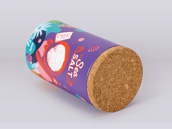 cylindrical sea salt paper tube.