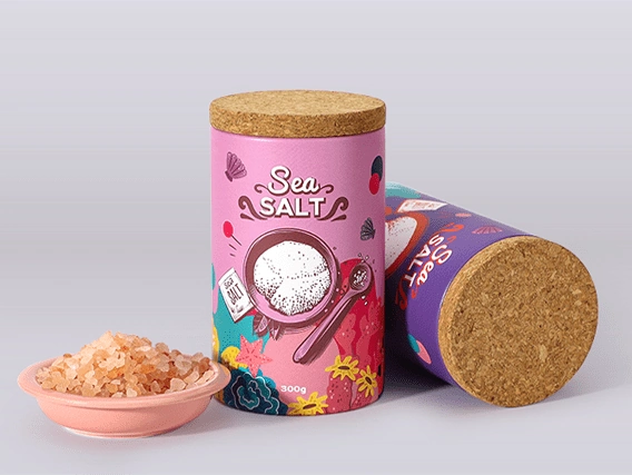 Eco-friendly sea salt paper tube packaging made from recyclable materials.