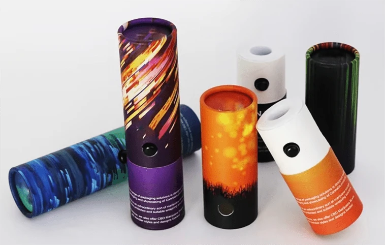 Child-proof eco-friendly cardboard tube packaging for e-cigarettes, featuring a secure child-resistant lock and sustainable design.