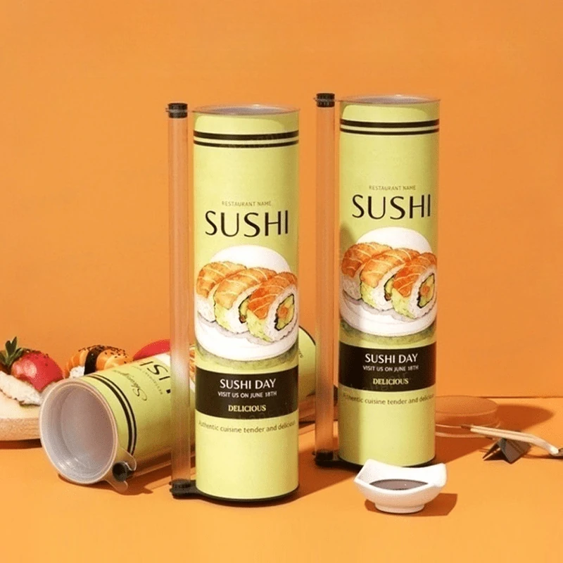 ताज़ा सुशी पॉप्स के लिए पर्यावरण के अनुकूल पुनर्चक्रित पुश-अप पेपर ट्यूब पैकेजिंग