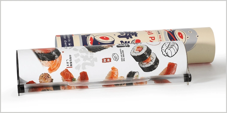 Innovative push pop sushi roll packaging, offering a fun and hygienic way to enjoy sushi on the go.