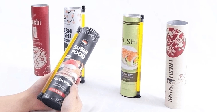 Sushi push pop tube designed for restaurants, perfect for takeout and improving customer sushi roll experience.