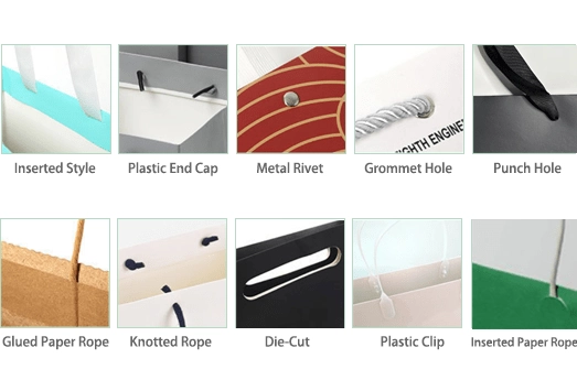 Možnosti luknjanja ročajev papirnatih vrečk po meri.