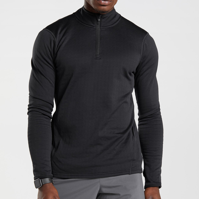 Wholesale Custom Mens Slim Fit Black Athletic Quarter Zip Sports Top