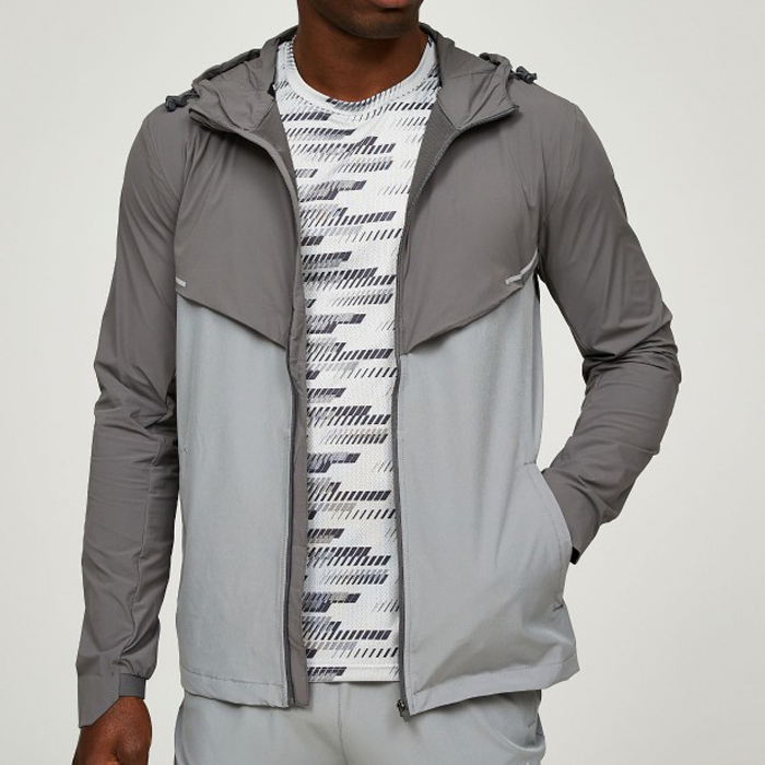 Custom Curve Cuff Design Wholesale Men Polyester Woven Zipped Jackets With Hoody