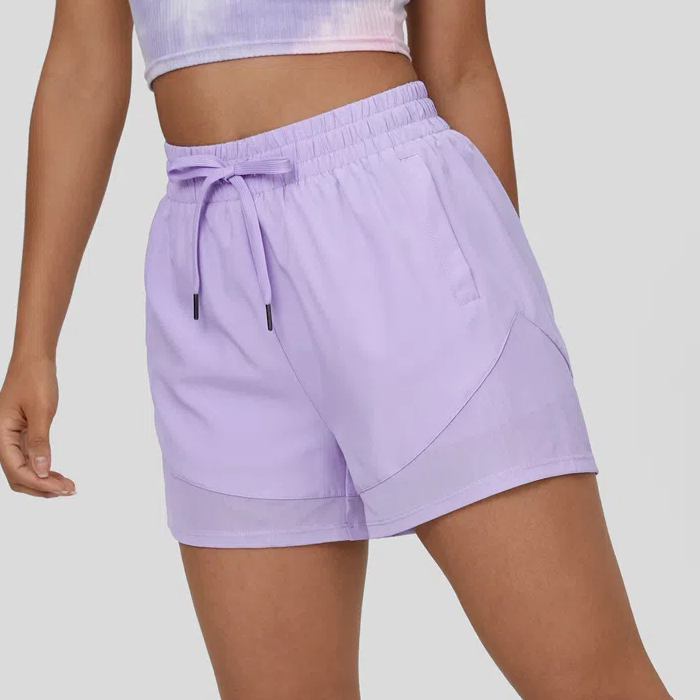 High quality ladies workout sports running shorts custom wholesale double layer mesh spliced gym cargo shorts for women