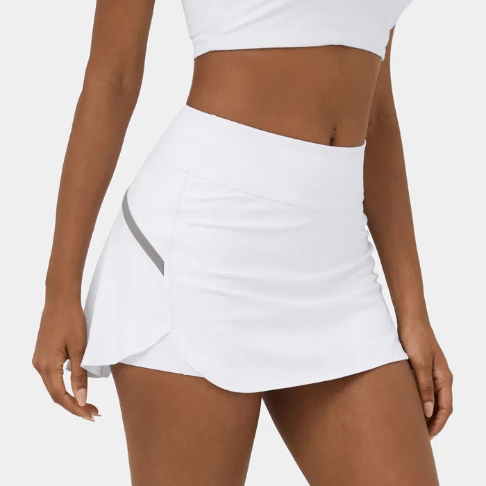 High quality fitness wear girls custom striped design polyester spandex white tennis skirt