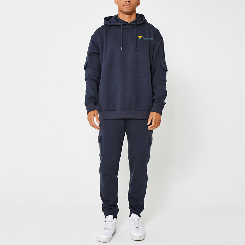 80%Cotton 20%Polyester Two Pieces Workout Cargo Tracksuit Set For Men