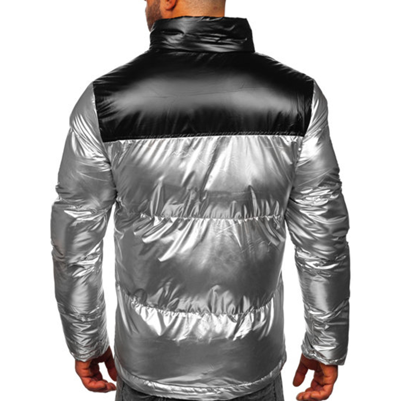 Men Down Jackets Shiny Fabric Contrast Color Sports Winter Coats