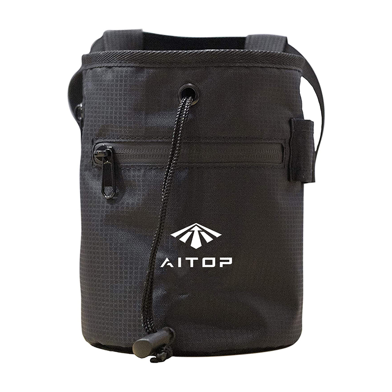 Black Waterproof Chalk Bag with Carabiner Clip for Outdoor Activities