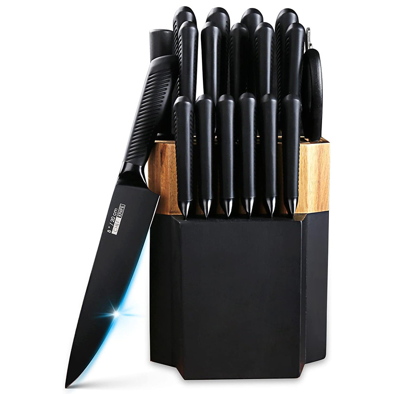 KK1024 15 Pieces Black Kitchen Knife Set with Wooden Block