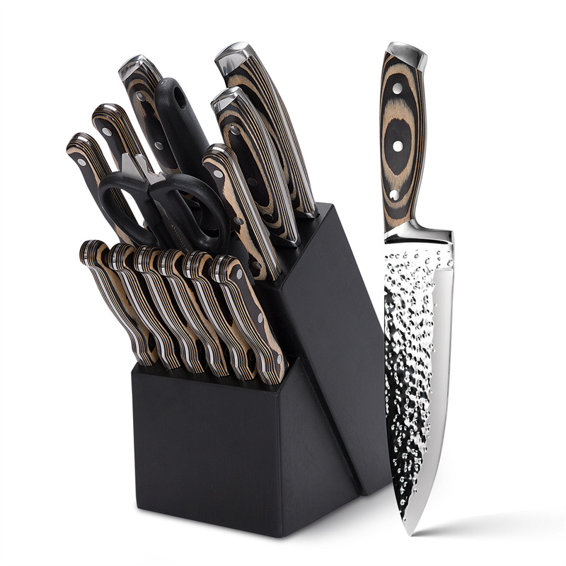 MK004B 15 Pieces Kitchen Chef Knife Set with Wooden Block
