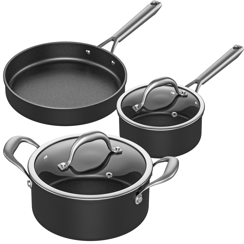 AS-D004 5 Pieces Black Cookware Nonstick Pots and Pans Set