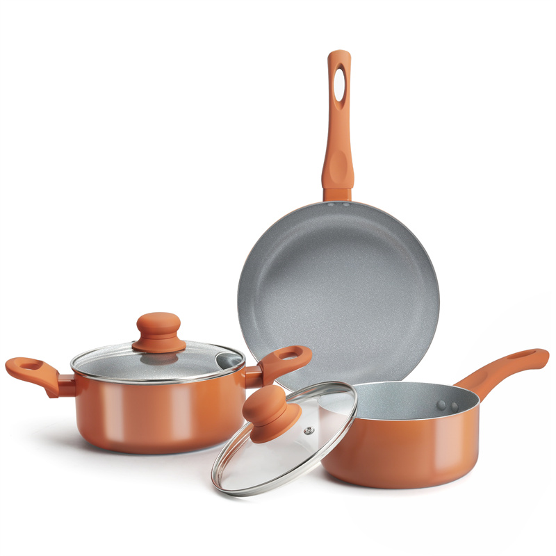 AS-D005 6 Pieces Orange Cookware Nonstick Pots and Pans Set
