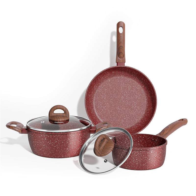 AS-D007 5 Pieces Red Cookware Nonstick Pots and Pans Set