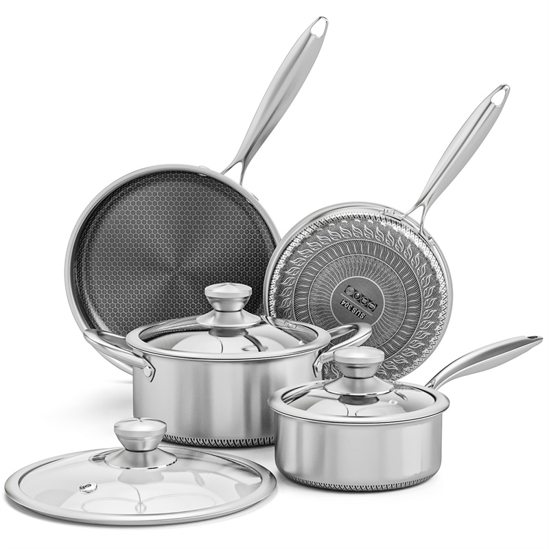 EK0014 7 Pieces Honeycomb Carving Stainless Steel Cookware Set