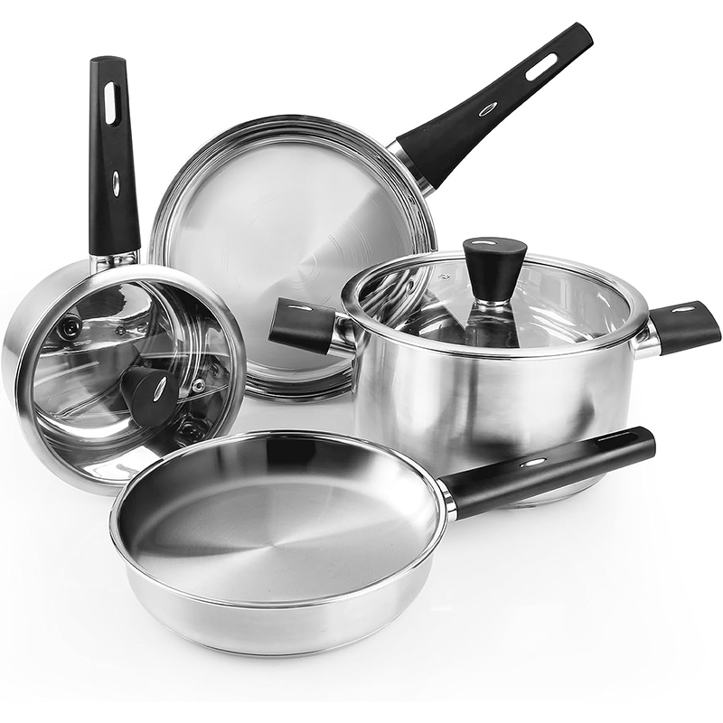 TZG-206-1 6 Pieces Cookware Set Stainless Steel Pots and Frying Pans