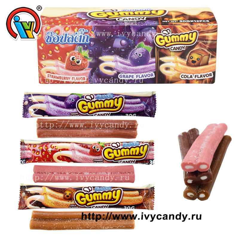 Кондитерская фабрика Twins sour gummy candy stick с начин...