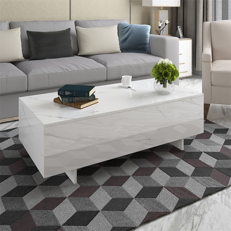 Modern marble wood coffee table for living room