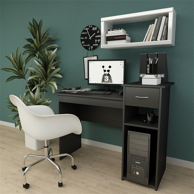White Wood computer desk with drawers and storage