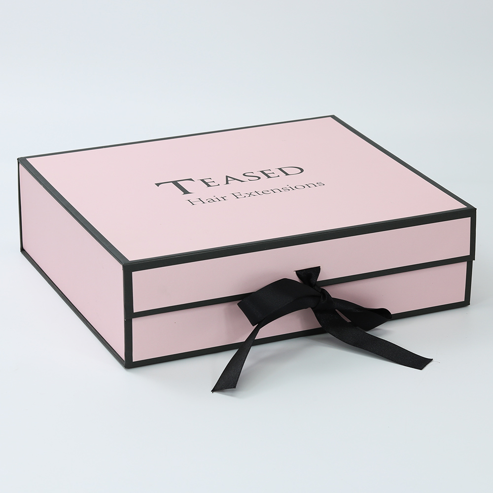 Custom Silver Stamped Logo Gift Paper Box With Ribbon