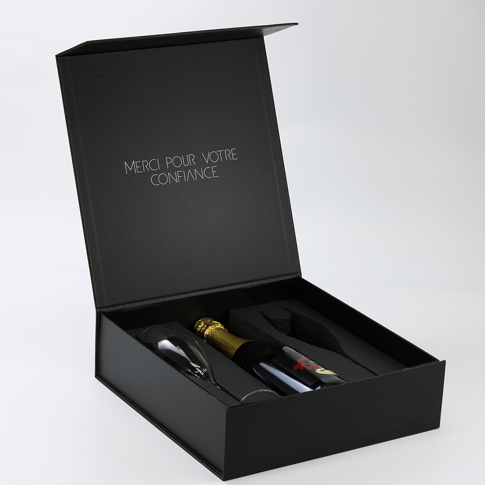 Black Custom Magnetic Gift Paper Box For Champagne Bottle