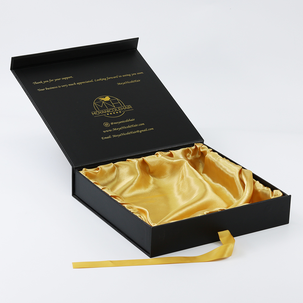 Custom Black Rigid Gift Paper Box For Hair Extension Packaging