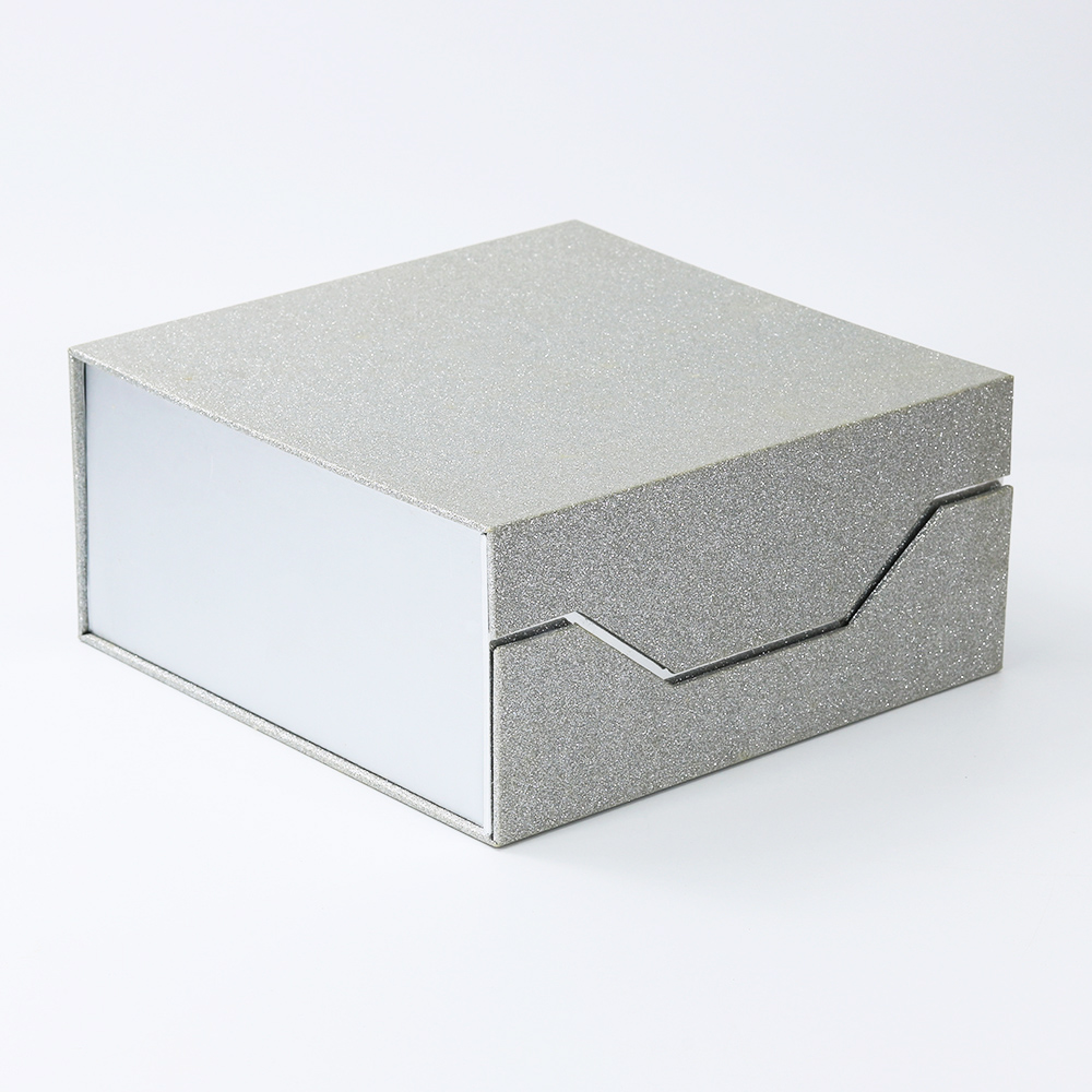 Folding Custom Luxury Silver Glitter Paper Gift Box With Magnet