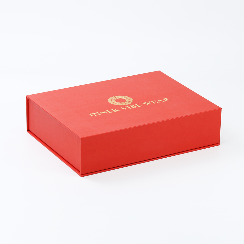 Red Satin Lined Rigid Gift Paper Box With Gold Foil Stamping Logo