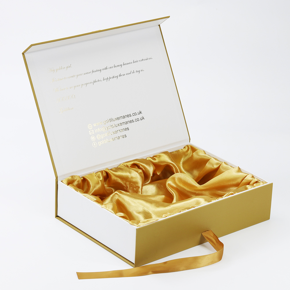 Custom Gold Color Gift Paper Box With Gold Ribbon