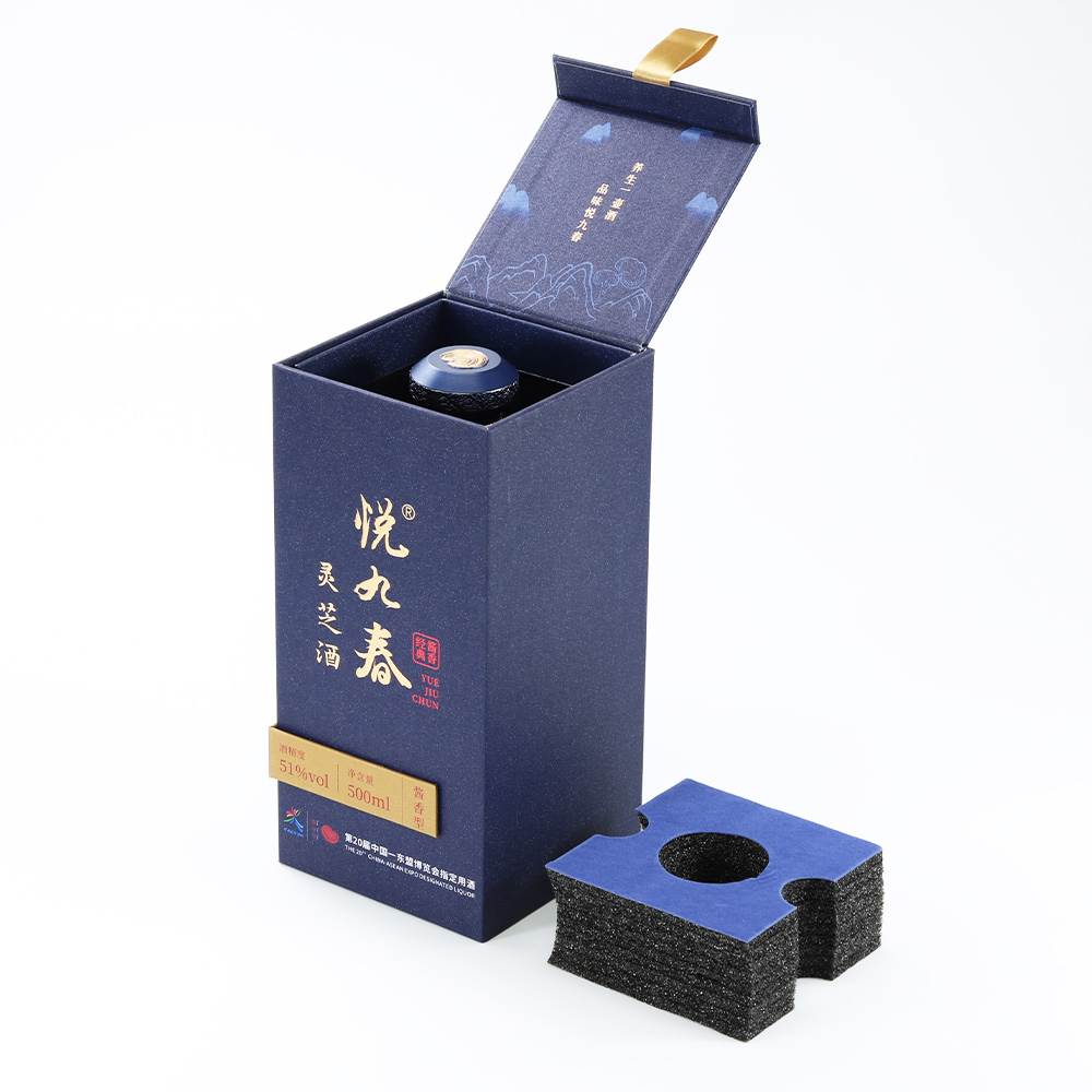 fancy Sponge cutting cardboard rigid paper box with ribbon lid for wine bottle