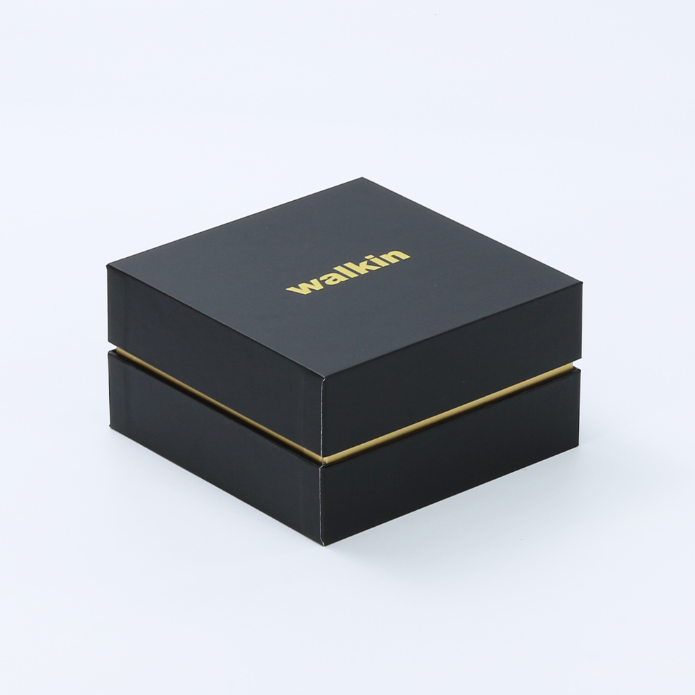 custom matte black cardboard paper box with gold shoulder
