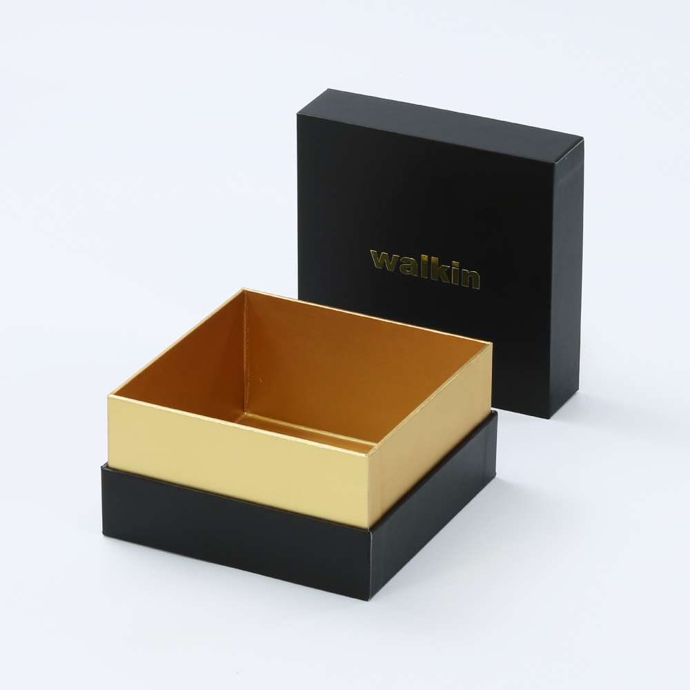 custom matte black cardboard paper box with gold shoulder