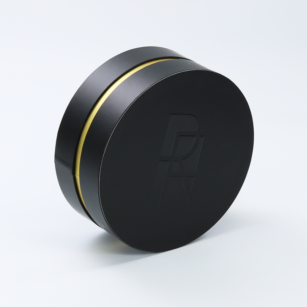 Customized satin lined round paper box with UV logo
