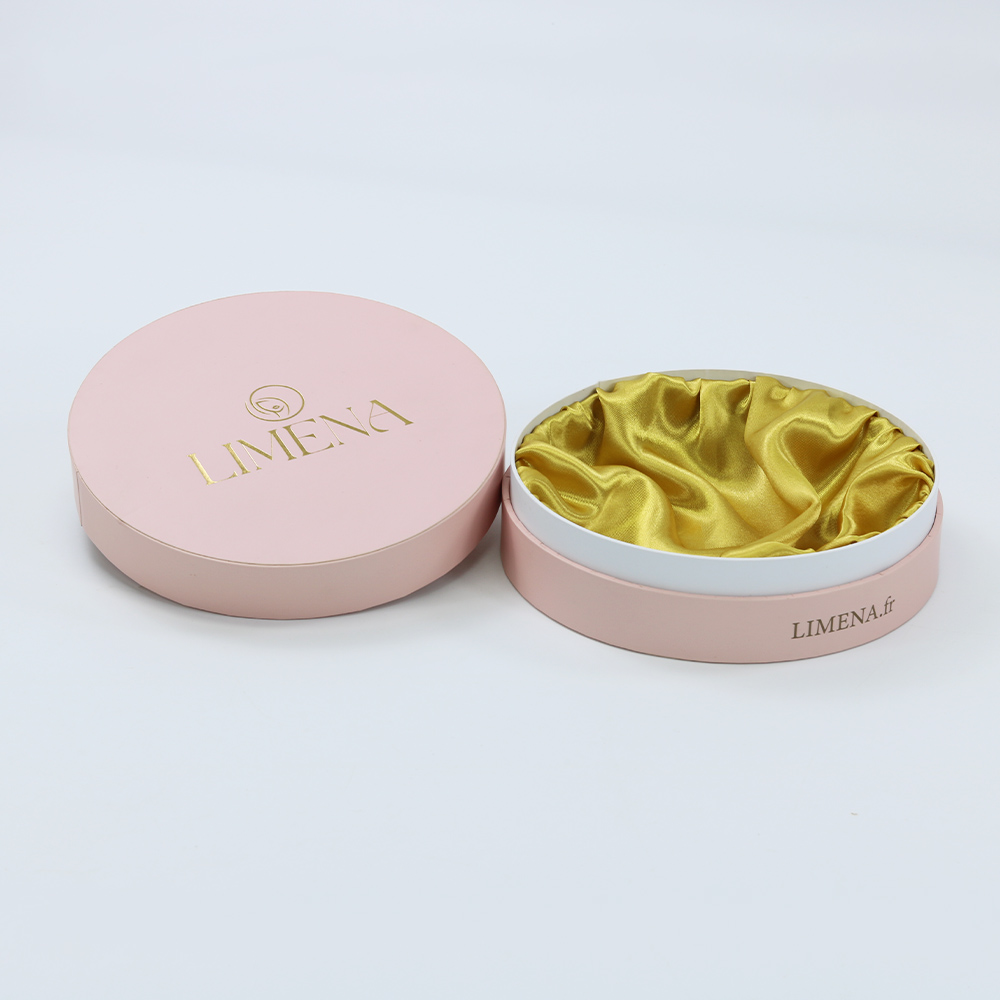Custom rigid round paper box packaging with gold foil logo