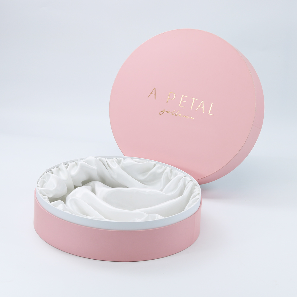 Custom rigid round paper box packaging with gold foil logo