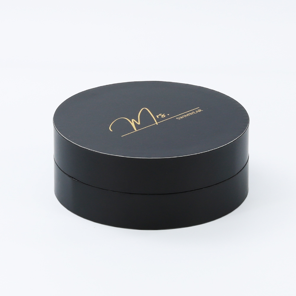 Gold foil stamp satin lined paper box with gold neck