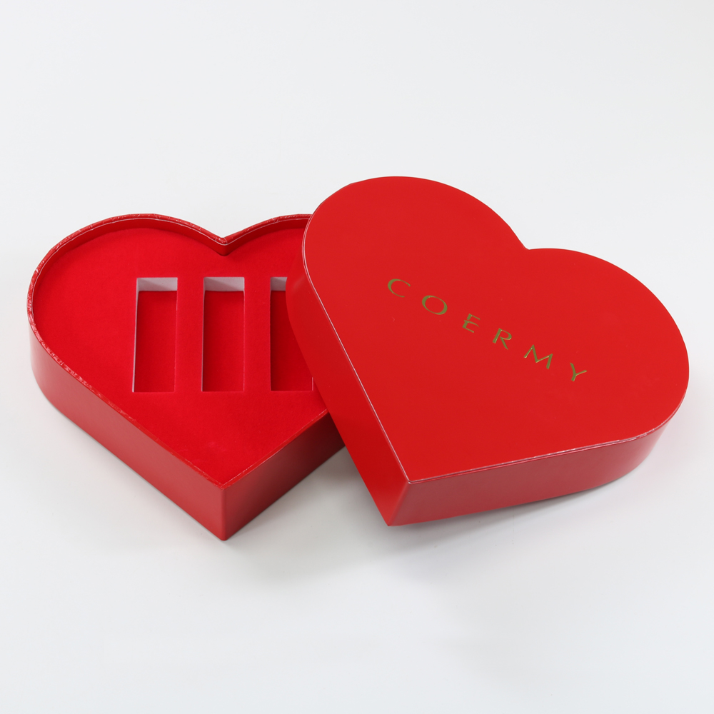 Customized foil stamp logo package heart shape glossy paper box with EVA