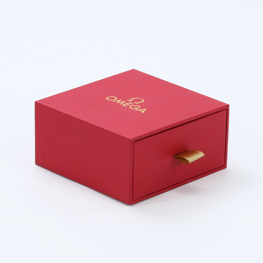 Gold stamped logo red drawer watch gift box with EVA inner tray