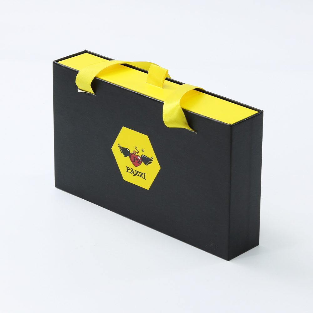 Black Drawer Gift Paper Box  With Ribbon Handle