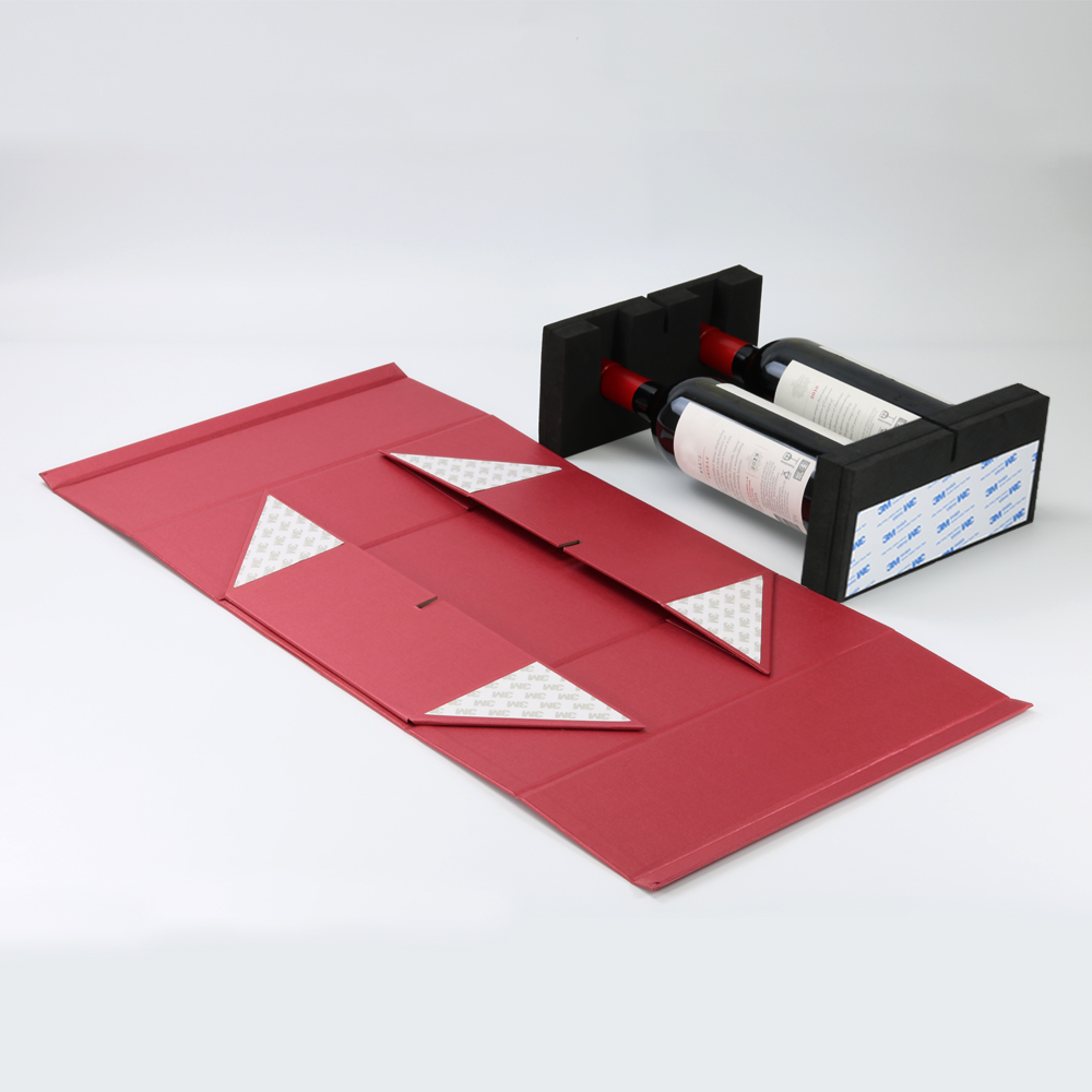 Collapsible Gift Paper Box For Two Wine Bottles Packaging