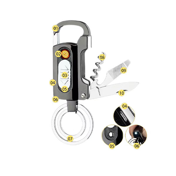 Rechargeable Lighter Mountaineering Buckle Outdoor Led Light Multifunction Metal Keychain