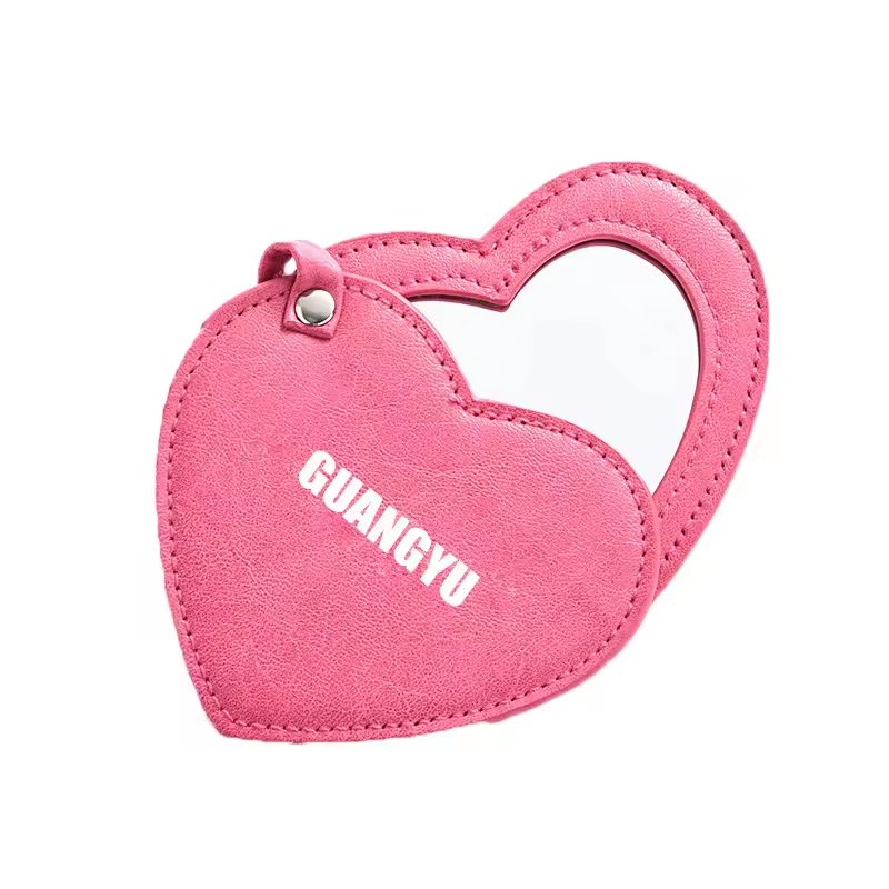 PU Leather Heart Shape Folding Fashion Portable Mini Cosmetic Mirror