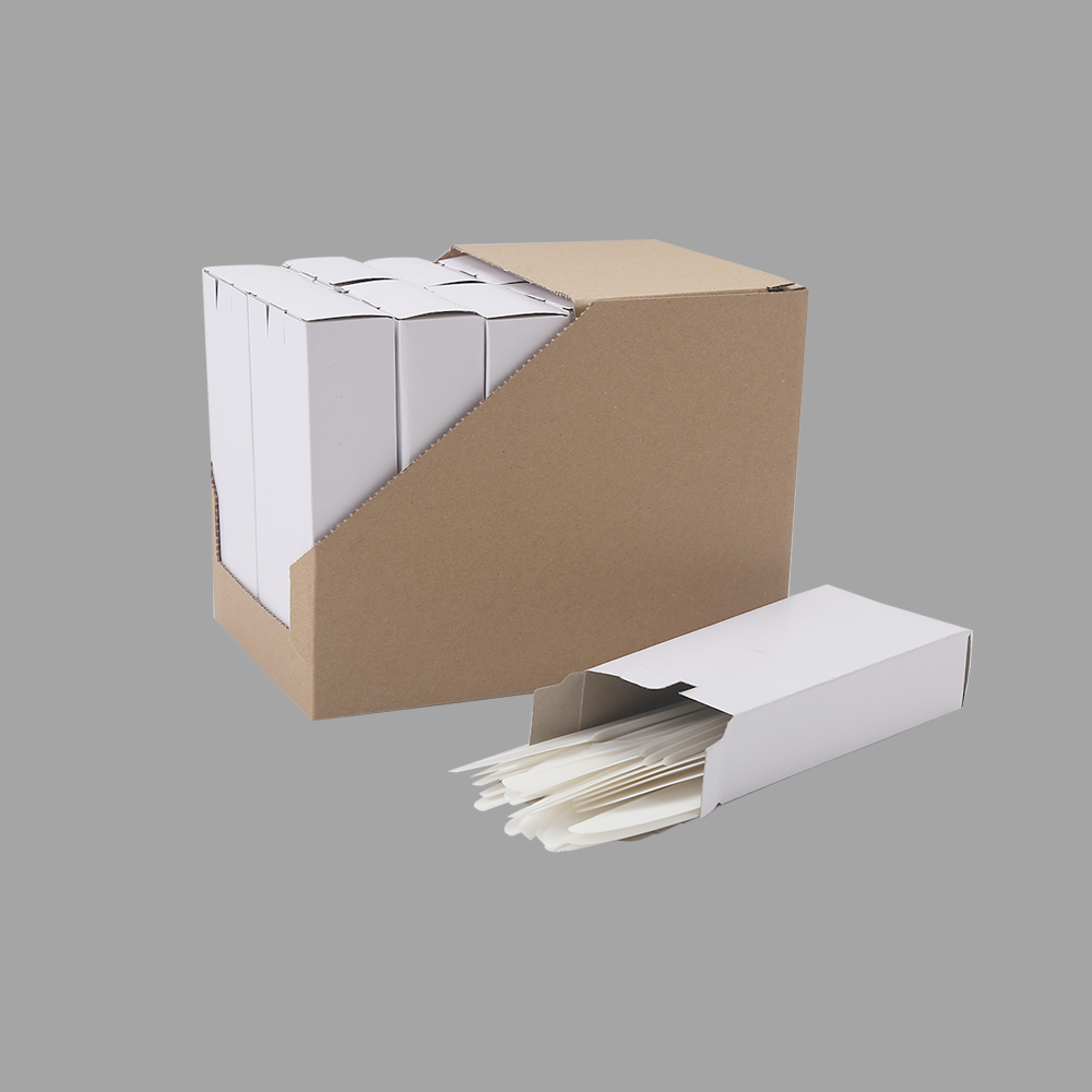 Retail color box compostable cutlery spoon fork knife alternative to plastic disposable cutlery eco-friendly plant based flatware