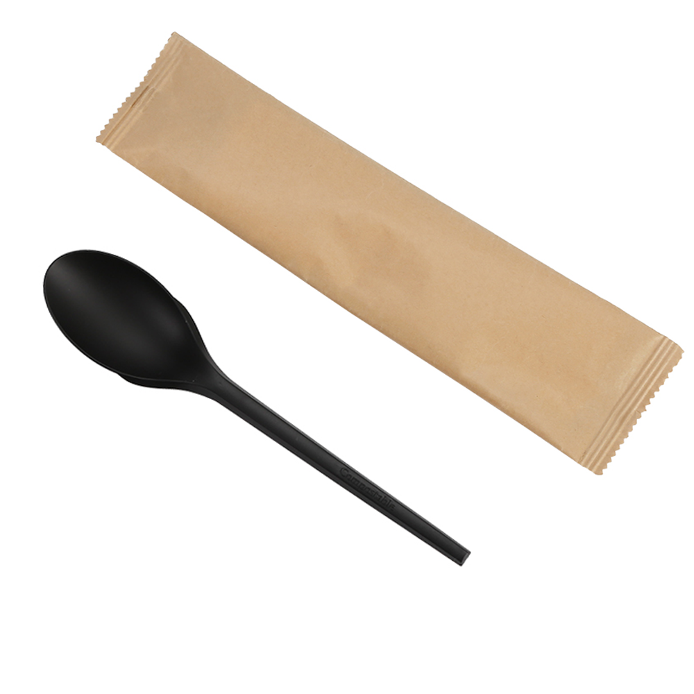 SY-033-I 6.5inch/165mm disposable spoon individually wrapped take away utensil perfect for restaurant use biodegradab...