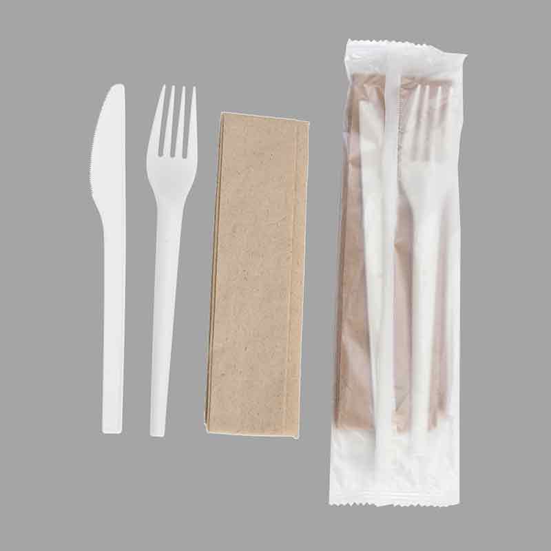 Quanhua SY-16-FKN  CPLA Cutlery kit with a Fork, Knife and kapkin (3 in 1)