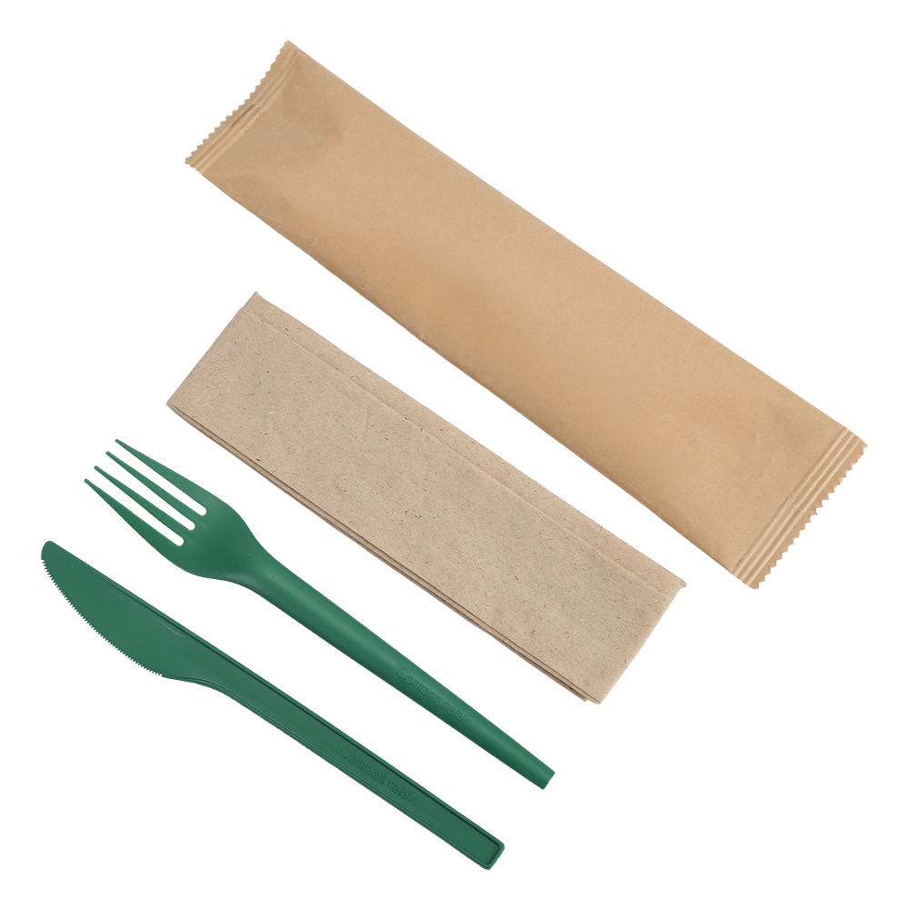 Quanhua SY-16-FKN  CPLA Cutlery kit with a Fork, Knife and kapkin (3 in 1)