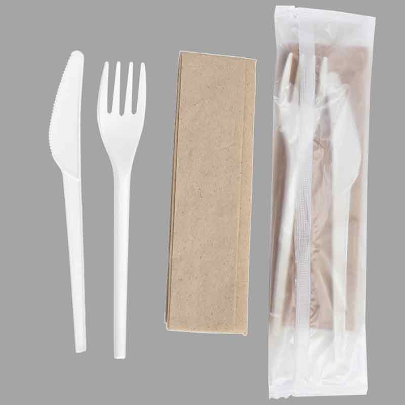 Quanhua SY-001002-FKN, made from cornstarch compostable biodegradable durable cutlery Eco-friendly disposable cutlery set 3 in 1.